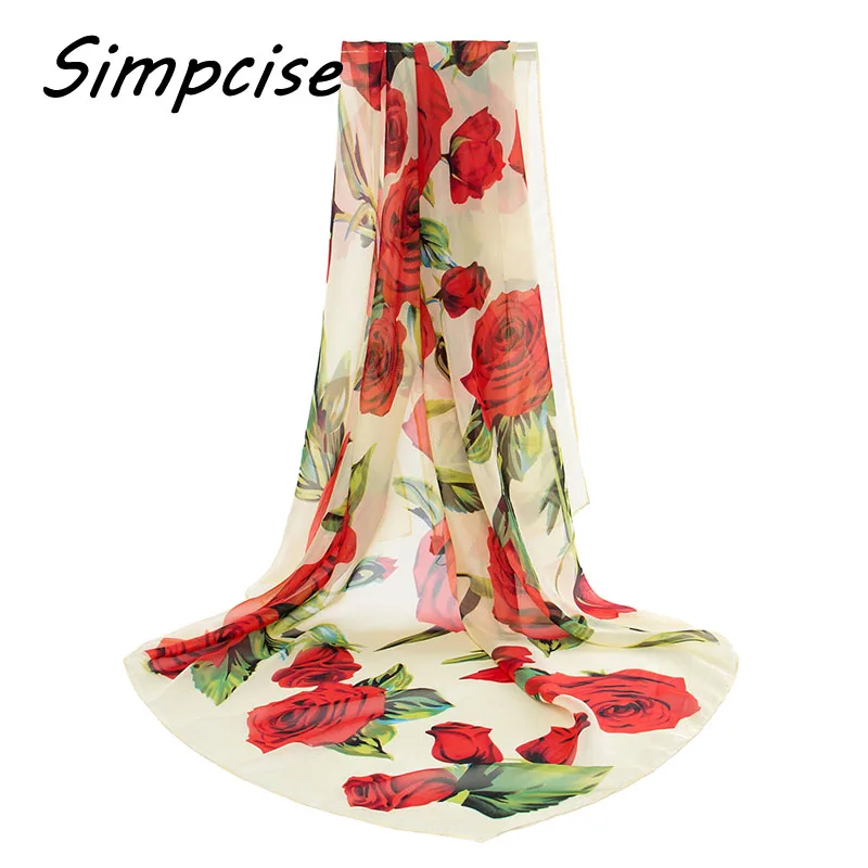 [Simpcise] Горячая Распродажа Известный Дизайн Женский Большой с принтом розы квадратный шарф из полиэстера Шелковый женский шарф P9A99022