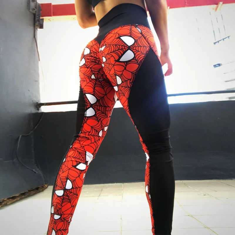 Принт супергероя женские Пуш-ап леггинсы сексуальные сетчатые пэчворк с высокой талией фитнес Леггинсы дышащие сухие быстросохнущие брюки