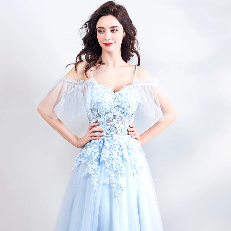 Vestido de festa Longo спагетти ремень синий Вечерние платья Длинные официальная