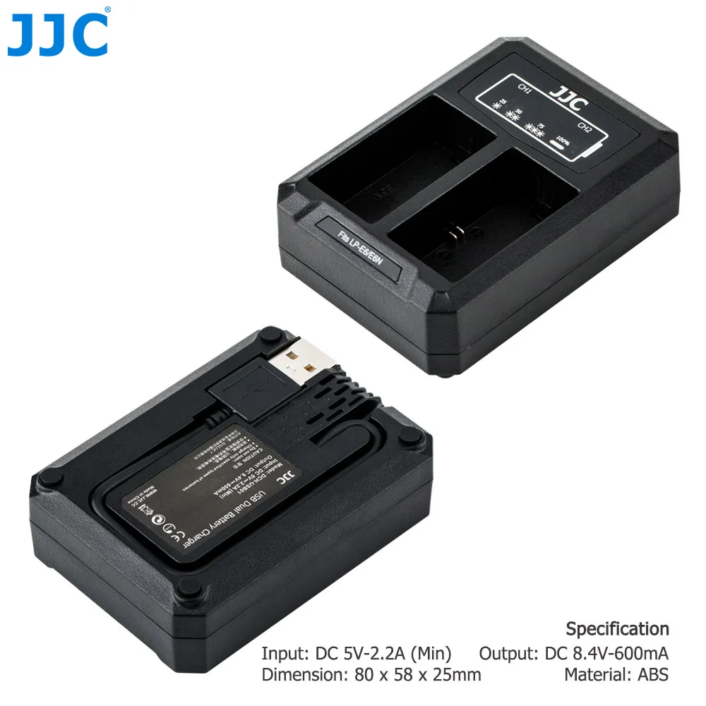 JJC USB двойное зарядное устройство для Canon LP-E6 LP-E6N EOS R 5D Mark IV 5D Mark III батарея для камеры заменяет LC-E6 LC-E6E