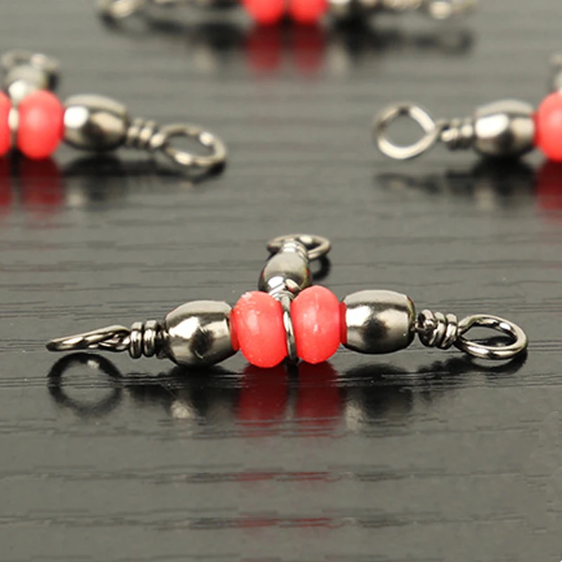 20Pcs/lot Fishing Snap Swivel 3 Way Barrel Swivel Ring Fishhook Lure Line Connector With Beads Fishing Accessory X337