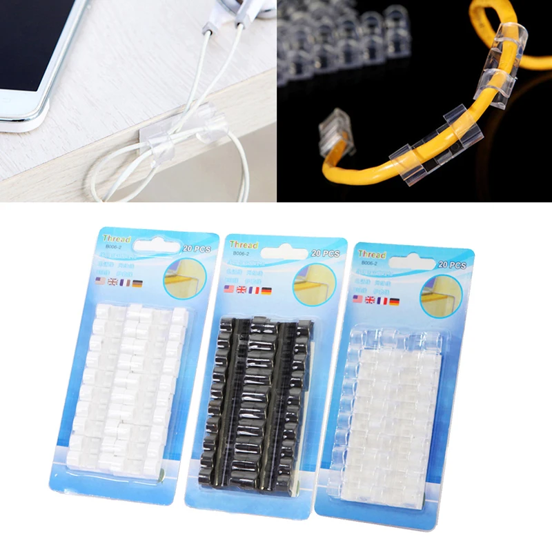 20 Pcs Cord Wire Cable Plastic Clips Self Adhesive Clamp Organizer Fixer | Обустройство дома