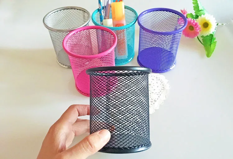 

1pcs Mesh Hollow Pen Pencil Pot Holder Container Organizer Metal Round Pen Holders Stationery Office Supplies 5 Colors