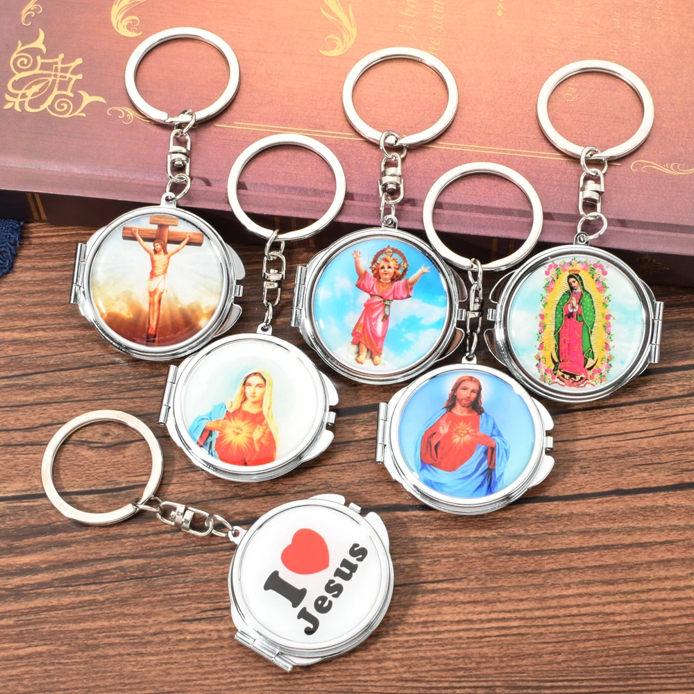 

Vicney Religious Series Mirror Keychain Christian Key Chain Jesus Makeup Mirror Glass Keychain Keyring For Key
