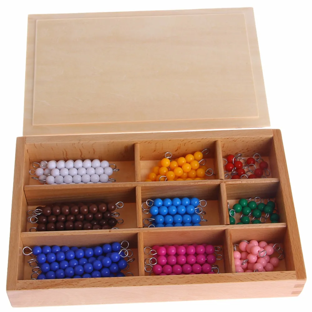 Montessori Mathematics Educational Wooden Toy Material 1-9 Beads Bar in Wooden Box Early Preschool Training Learning Toy