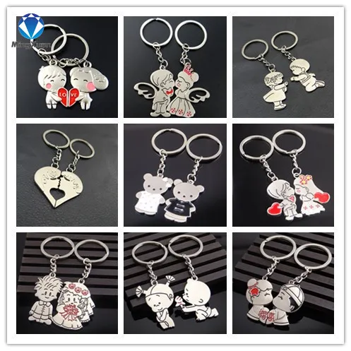 

MINGXUAN 1Pair Couple Keychain Gir/Boy Key Ring Silver Plated Lovers Love Key Chain Souvenirs Valentine's Day gift 9 Styles