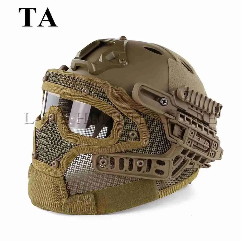 Охота G4 система ABS Тактический шлем с полностью лицевой маской и очками для военной страйкбольной стрельбы - Цвет: TA