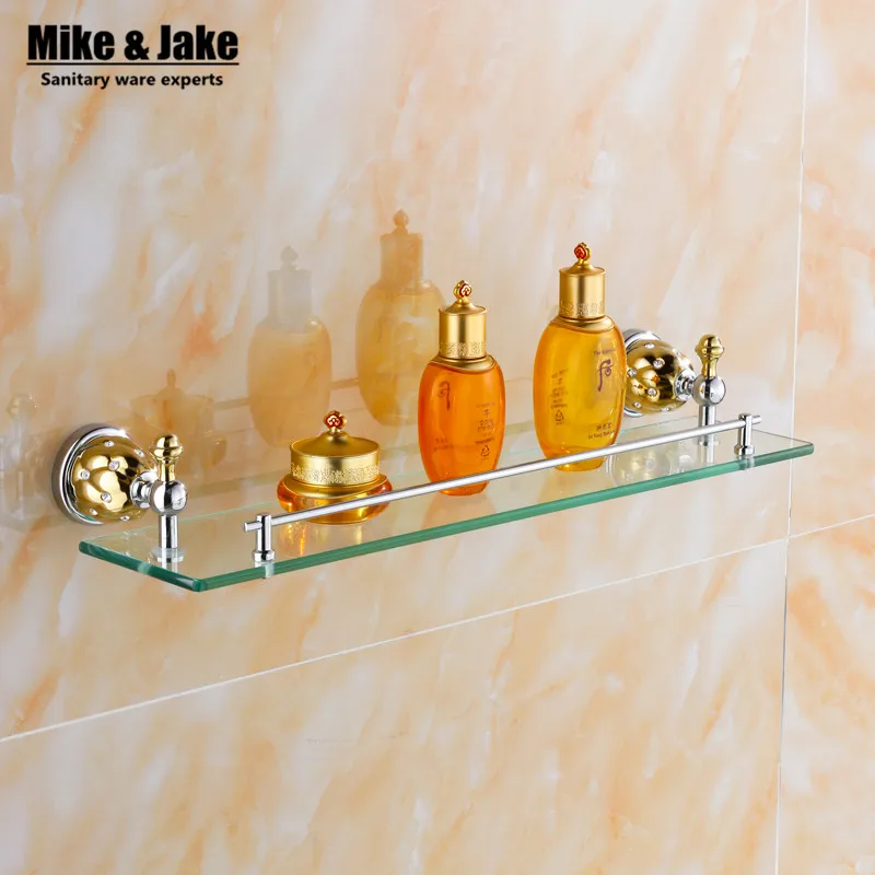 Bathroom Accessories Solid Brass chrome golden Finish glass shelf With