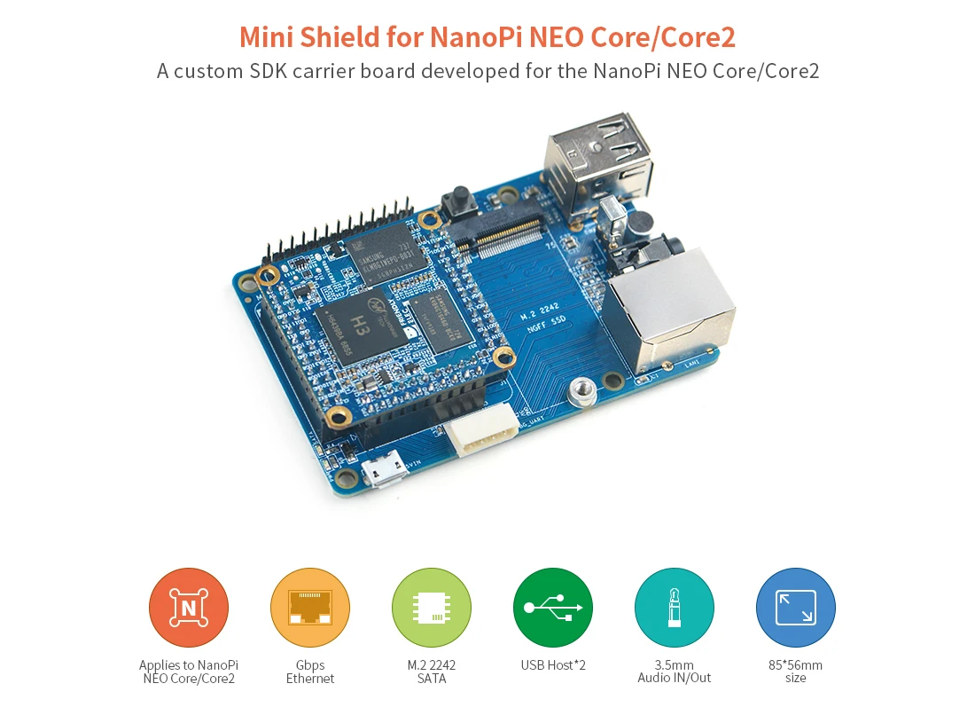 Мини-щит RealQvol Friendlyarm для NanoPi NEO Core/Core2 такой же форм-фактор, как и RPi, может быть хорошо помещен в чехол RPi