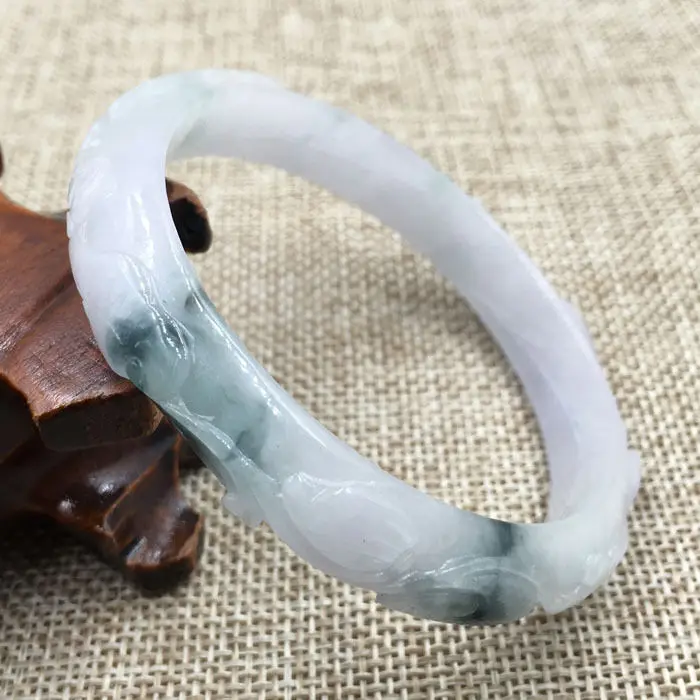 

FREE SHIPPING>>>@@ A-5865 Vintage Chinese Hand-carved Green Jadeite Jade Gems Bracelet Bangle 58mm NEW