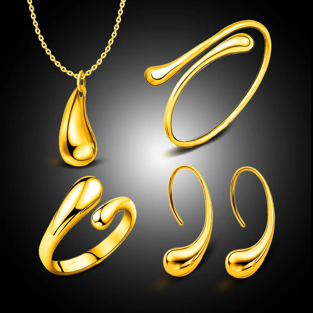 

GNIMEGIL 925 Stamped Silver Jewelry Set Necklace Bangle Earrings Ring Water Drop Jewelry For Women Best Gift Accessories