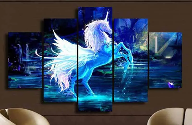 

DIY White Unicorn Wing Diamond Embroidery Painting Landscape Mosaic Full Drill Round Diamond Picture Cross Stitch Painting Decor