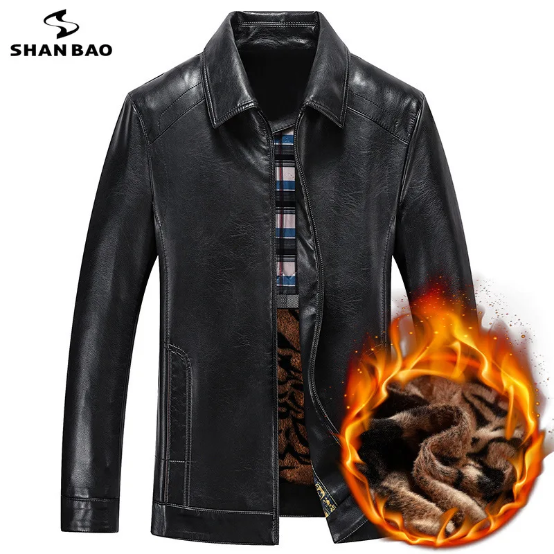 

SHANBAO brand men's sheep leather jacket luxury high quality 2019 autumn and winter business casual men's thick warm jacket