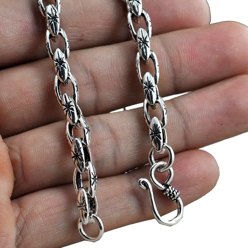 

Vintage Cross Bracelet 925 Sterling Silver Christmas Gifts 6MM 17-25cm S925 Solid Thai Silver Bracelet Men Jewelry