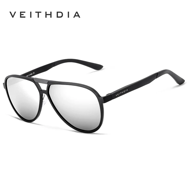 Мужские солнцезащитные очки VEITHDIA, из алюминиево-магниевого сплава с поляризационными стеклами, степень защиты UV400, для мужчин/женщин, модель V6850 - Цвет линз: Black Silver