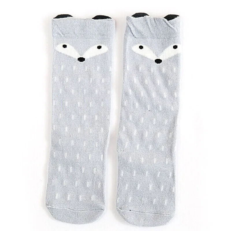 Новые хлопковые детские носки с милой лисой для маленьких девочек, чулочно-носочные изделия серого цвета, зимние компрессионные теплые