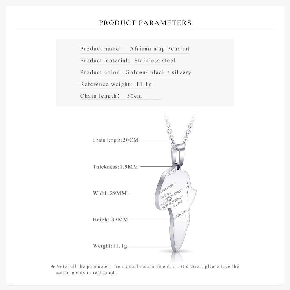 Панк Африка Цепочки и ожерелья подарок черный/серебристый/золото Цвет кулон и цепочка хип-хоп Африканская Карта Для мужчин/Для женщин Мода ювелирные изделия