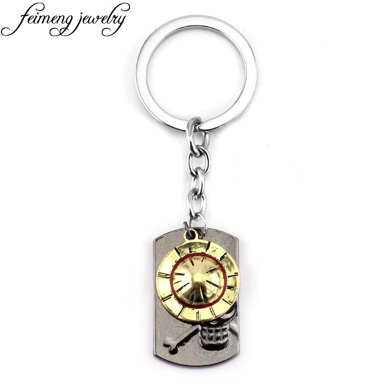

Popular Japanese Anime One Piece KeyChain Luffy Straw Hat Skull Double Pendants Keychain Fashion Metal Keyring For Key Holder