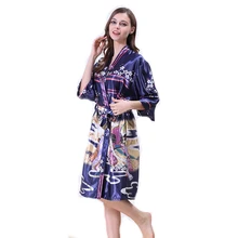 Print Satin Kimono Robe Sexy Chinese Silk Bathrobe Bridesmaid Floral Bath Robe Femme 2017 New WP350