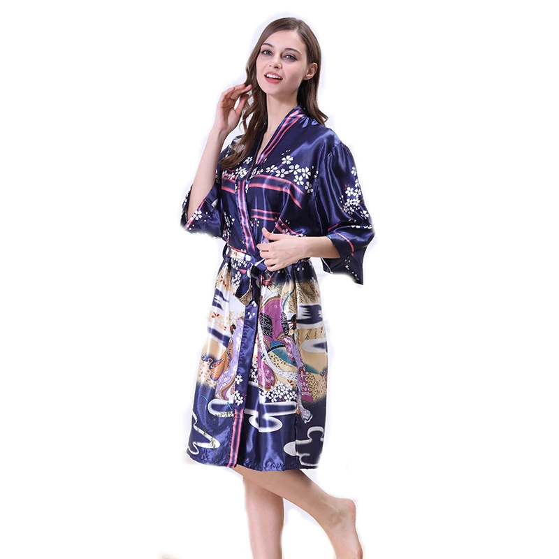Print Satin Kimono font b Robe b font Sexy Chinese Silk Bathrobe Bridesmaid Floral Bath font