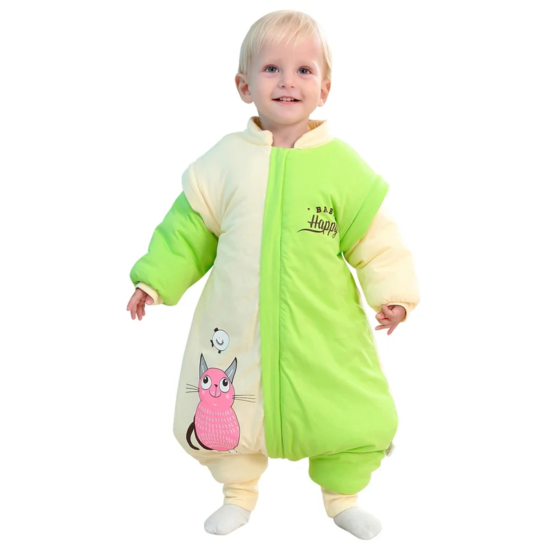 

0-3Yrs Winter Thicken Cotton Baby Rompers Boys Girls Clothes Outfits Cute Cartoon Removable sleeve Jumpsuit Toddler Sleeping bag