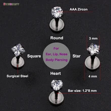 Топ Мода титана G23 Daith Козелок Уха губы пирсинг зубец AAA циркон Лабрет хряща драгоценный камень Пирсинг 1,2*8 мм Ювелирные изделия для тела