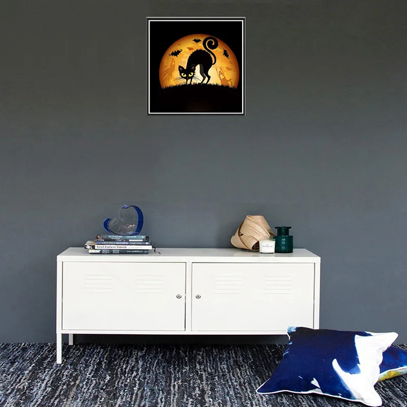 

Paintings By The Numbers Pictures On The Numbers Of Halloween Black Cat Ghost 25*30cm DIY Diamond Painting Cartoon Color Wall
