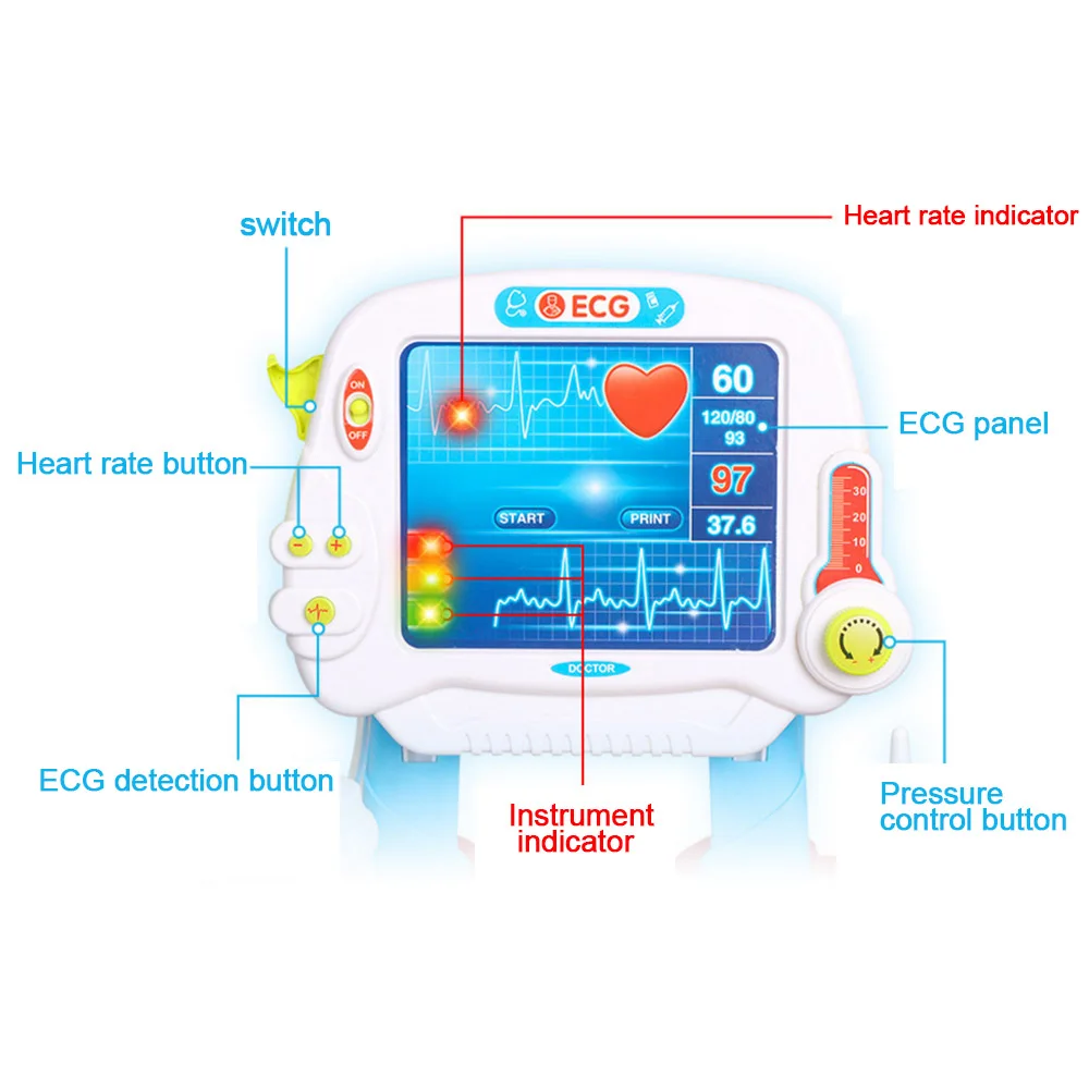 Портативные ролевые игры, набор медицинских игрушек, Набор доктора с имитацией электрокардиограммы, игрушка для инъекций, Домашний медицинский набор, коробка на колесиках