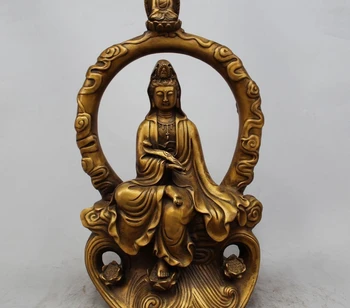 

20" Chinese Buddhism Bronze lotus Moon Comfortable Ruyi Guanyin Kwan-Yin Statue