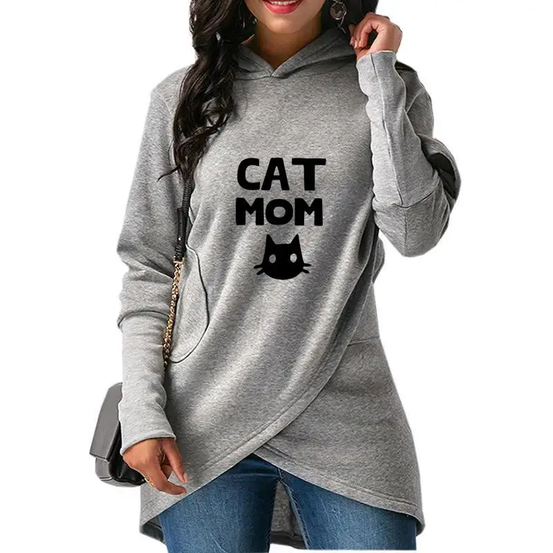 Прямая поставка; Весенние Новые поступления Для женщин худи женские Модные пуловер кошка Толстовка MOM топ с капюшоном большой Размеры женский