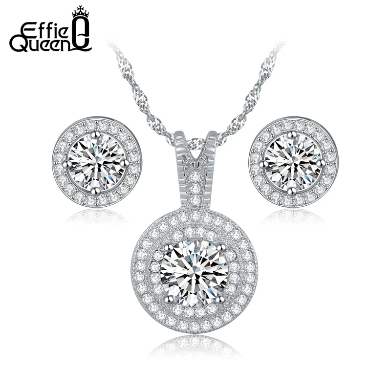 

Effie Queen Top Sale Items Combining Jewelry Sets for Wedding Round Shape Brililant Zircon Necklace Earrings Brides Set WS77