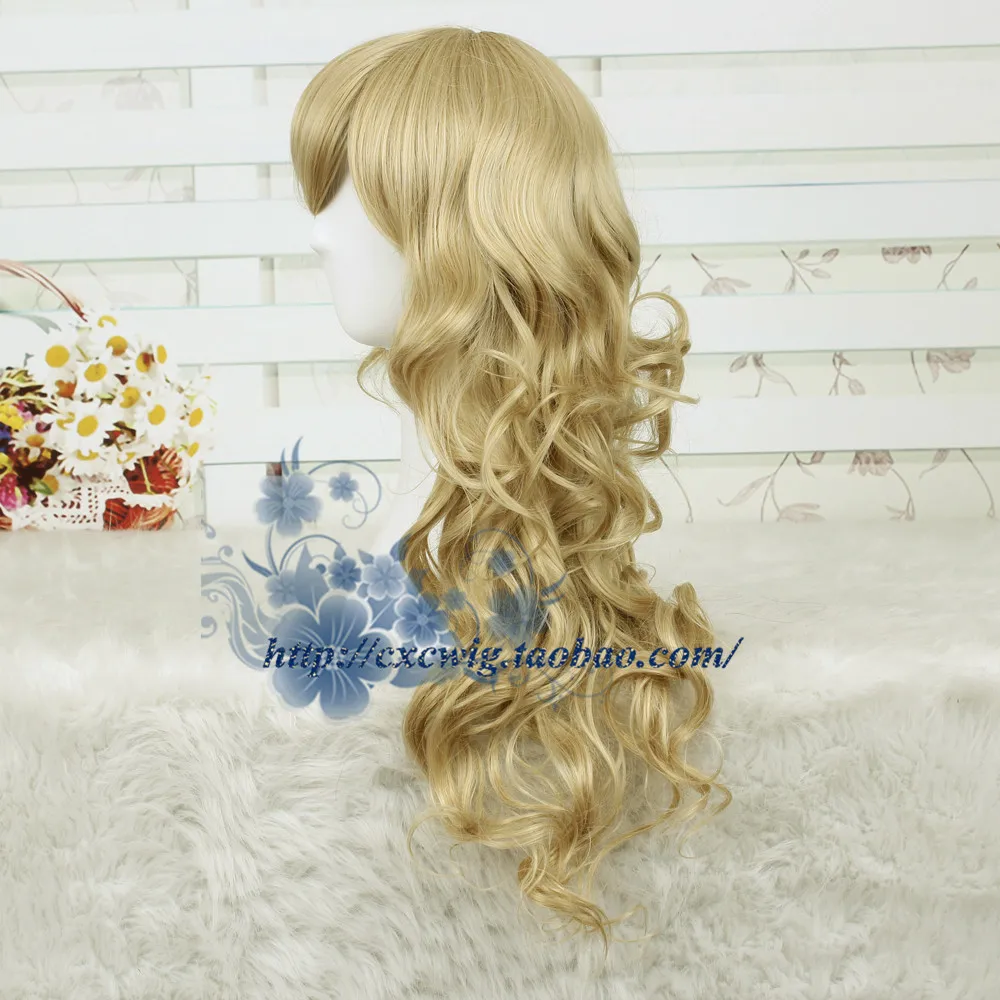 Золушка косплей парик Золотой Цвет ролевые игры Хэллоуин Принцесса волосы с сеткой тела волна