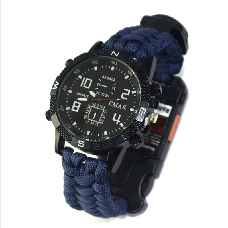 11 в 1 Многофункциональный Открытый Кемпинг выживания браслет часы компас спасательный канат Паракорд оборудование инструменты комплект - Цвет: Blue