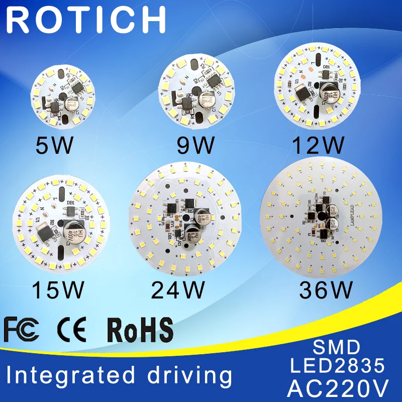 High quality 2835 SMD PCB LED Diode,Integrated driving,AC 220V 5w 7w 9w 12w 15w 24w 32w High Brightness Light Source Panel