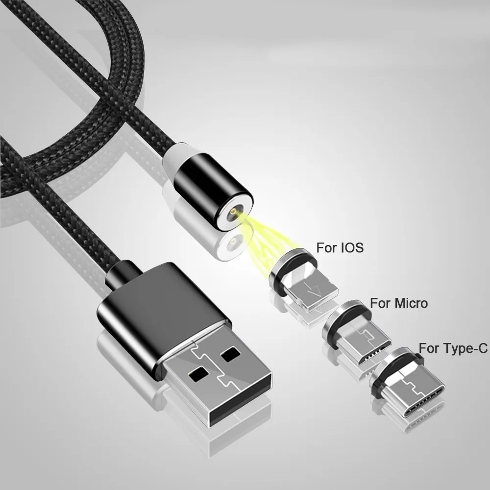 3 в 1 Магнитный зарядный кабель Lighting type C Micro USB для IPhone X 7 8 XS huawei Xiaomi светодиодный