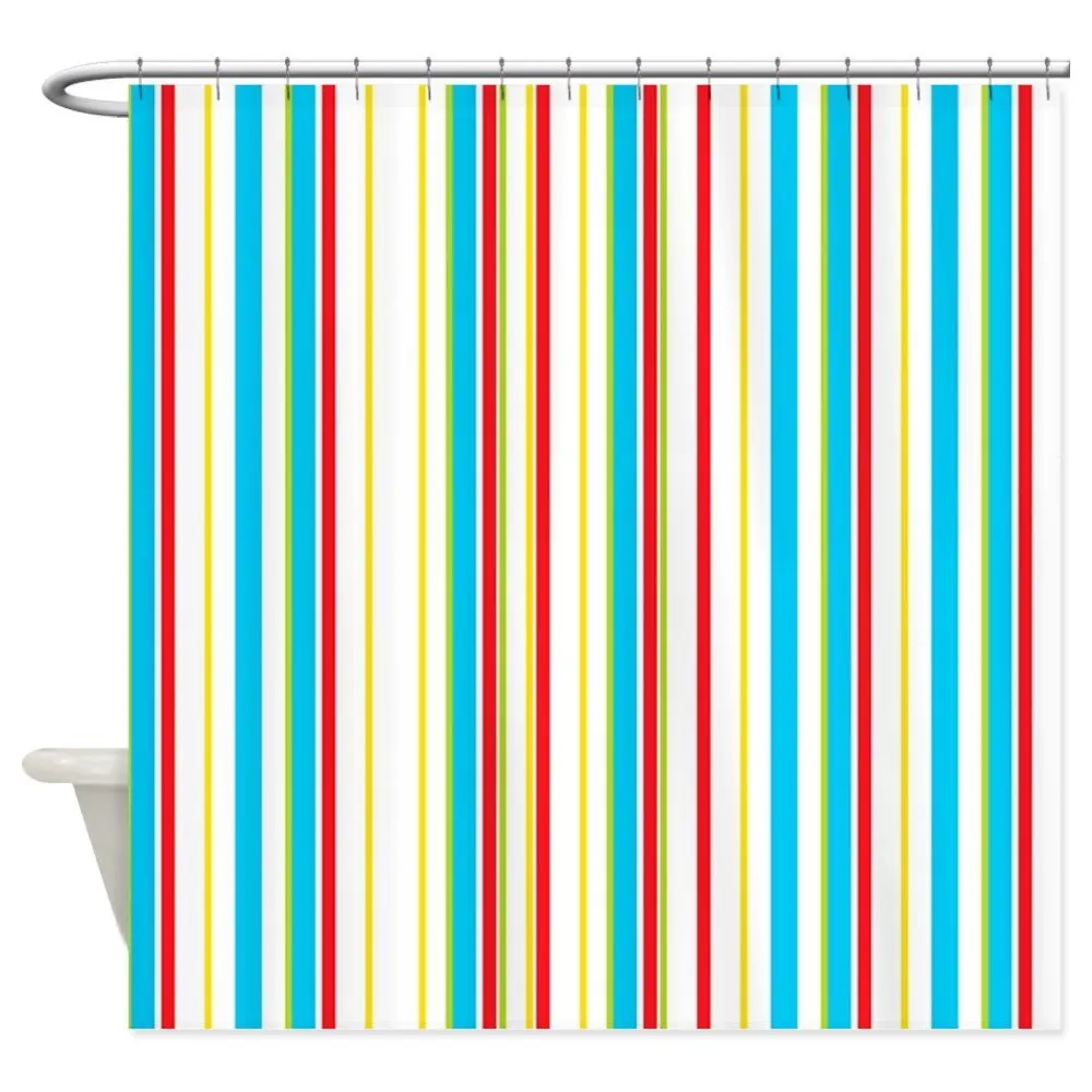 Aqua Red Yellow and Cream Vertical Stripes Show Decorative Fabric