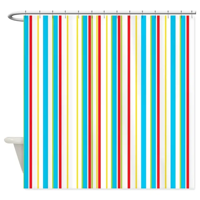 Aqua Red Yellow And Cream Vertical Stripes Show Decorative Fabric Aqua Red Yellow And Cream Vertical Stripes Show Decorative Fabric Shower Curtain