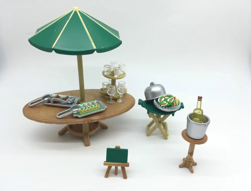

Original Sylvanian Family mini Sun umbrella table cake wine bottle cup set toys Anime Cartoon figures, Toys Child Toys gift