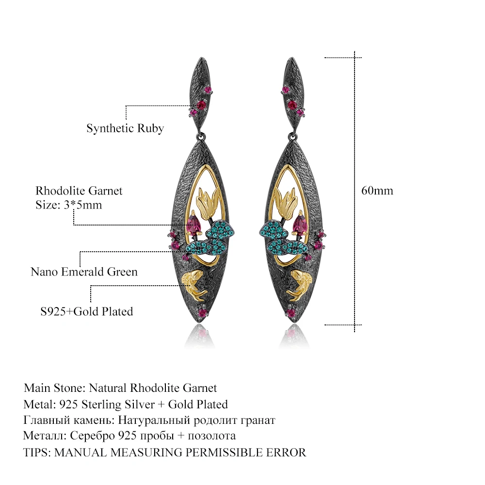 GEM'S балетные серьги из натурального родолита, гранат, драгоценные камни, 925 пробы, серебро, ручная работа, золотая рыбка, висячие серьги для женщин, свадебные