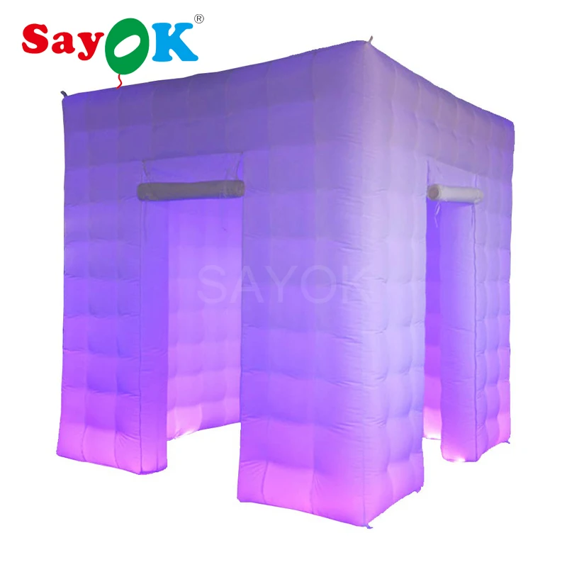

2.5m/8.2ft Cube Inflatable Photo Booth Photo Backdrop Photo Kiosk with LED Lights&Blower for Party Wedding (1/2/3 Doors)