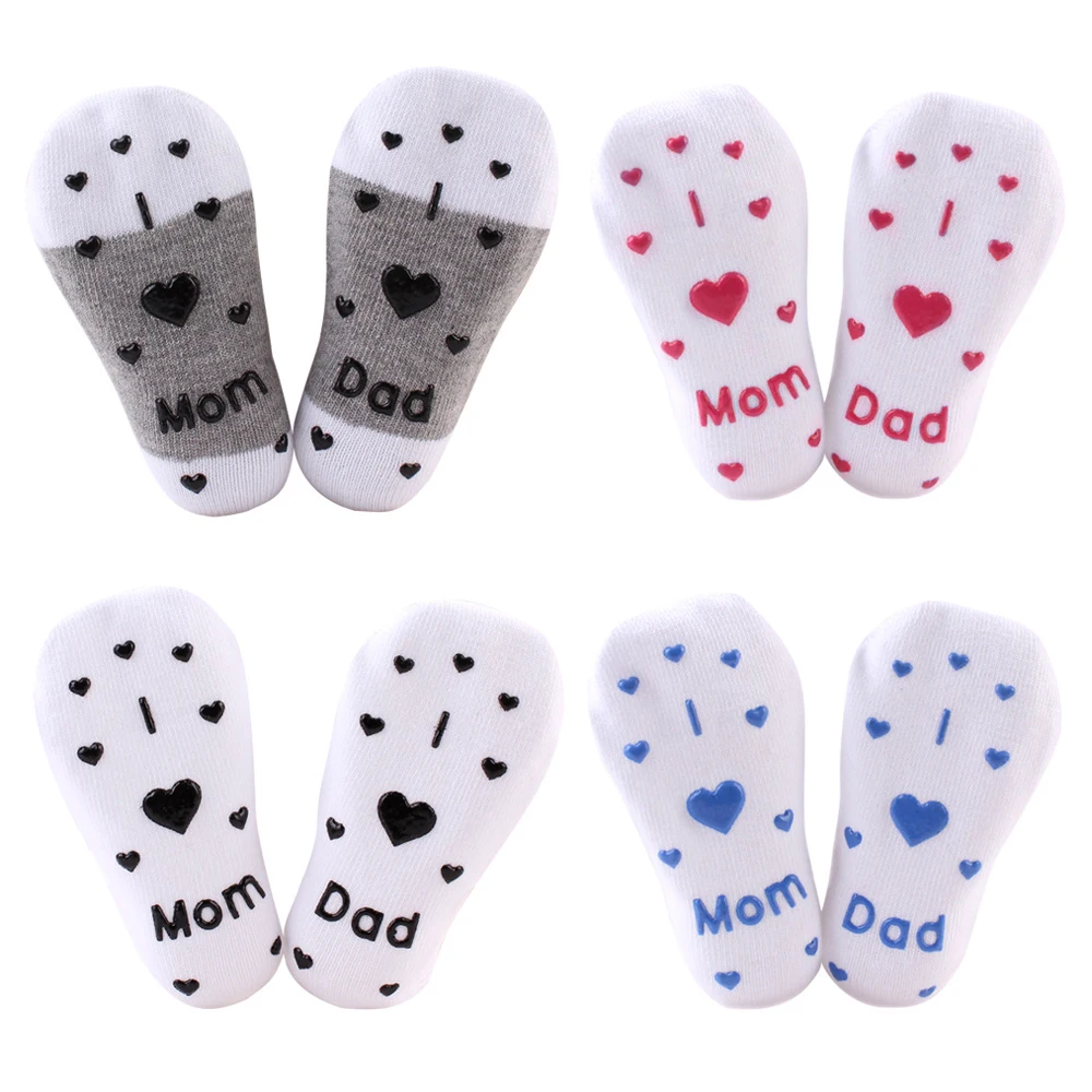 Infant Baby socks Boy Girl Anti Slip Floor Socks Love Mama Papa Letter Socks Soft comfortable Calcetines de bebe 1pair=2pcs