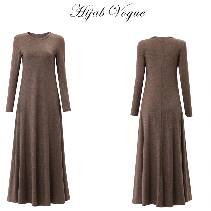 Fashion hijab dress with round neckline muslim women dress 