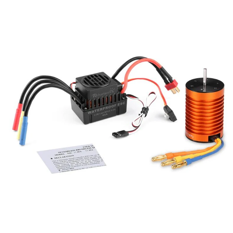 

F540 3300KV Brushless Motor +45A Waterproof Brushless ESC Set for 1:10 RC Car