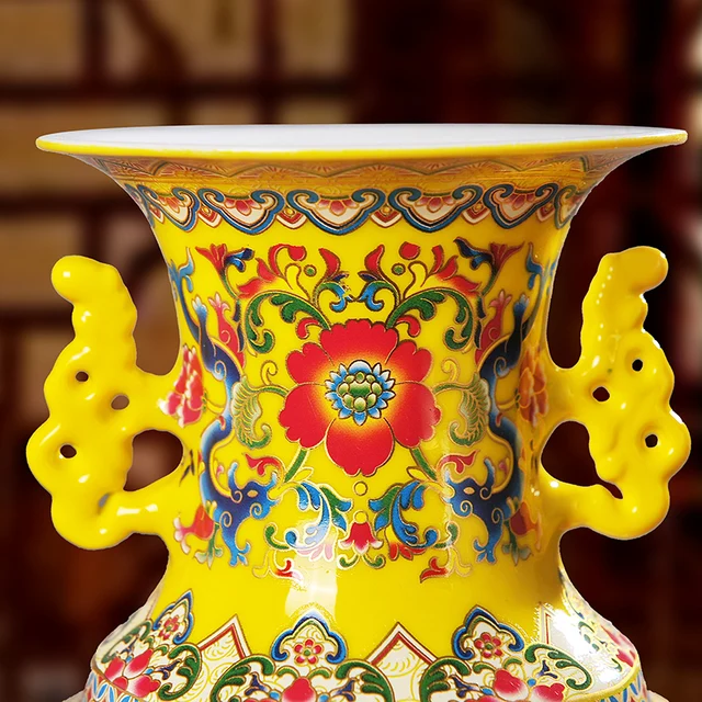Antique Palace Ceramic Double Ears Enamel Vase Antique Vase Classical Household Adornment Handicraft Furnishing Articles 2