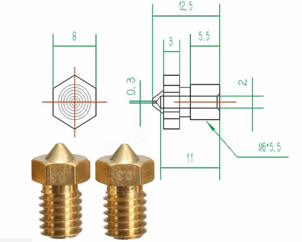 Шнековые насадки M6 для 1 75 нить E3D V6 V5 Hotend экструдер Reprap Принтер латунная насадка 0