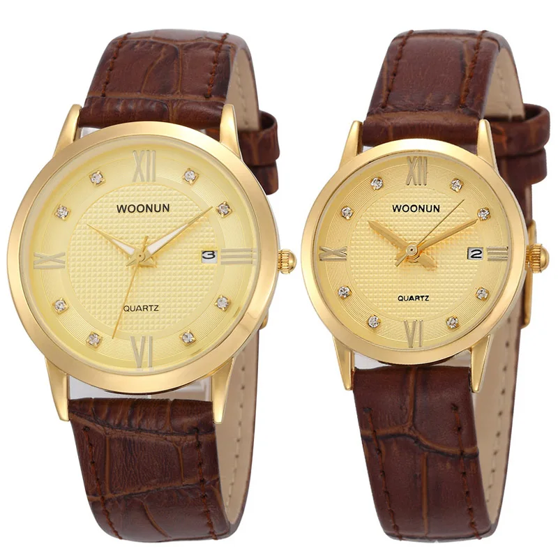 WOONUN лучший бренд класса люкс часы для влюбленных часы модные повседневные женские мужские кварцевые наручные часы с кожаным ремешком лучшие подарки - Цвет: 8033QEG