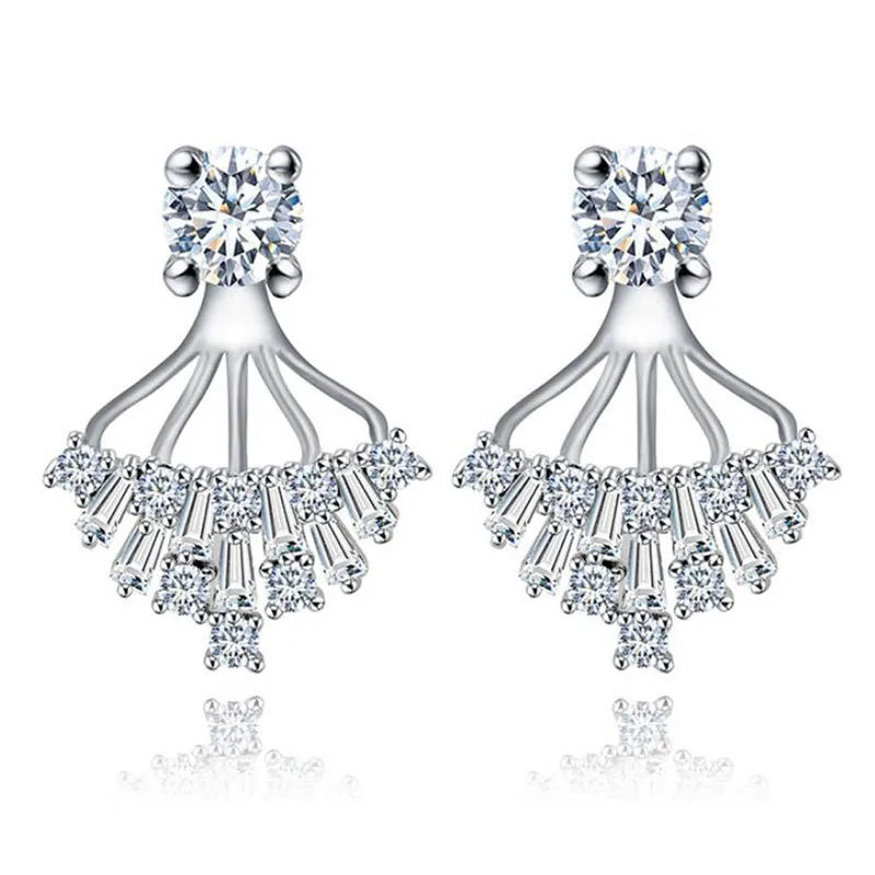New Sparkling AAA Cubic Zirconia Ear Stud Earrings for Women Double Sided Bijoux Jewelry Wholesale | Украшения и аксессуары