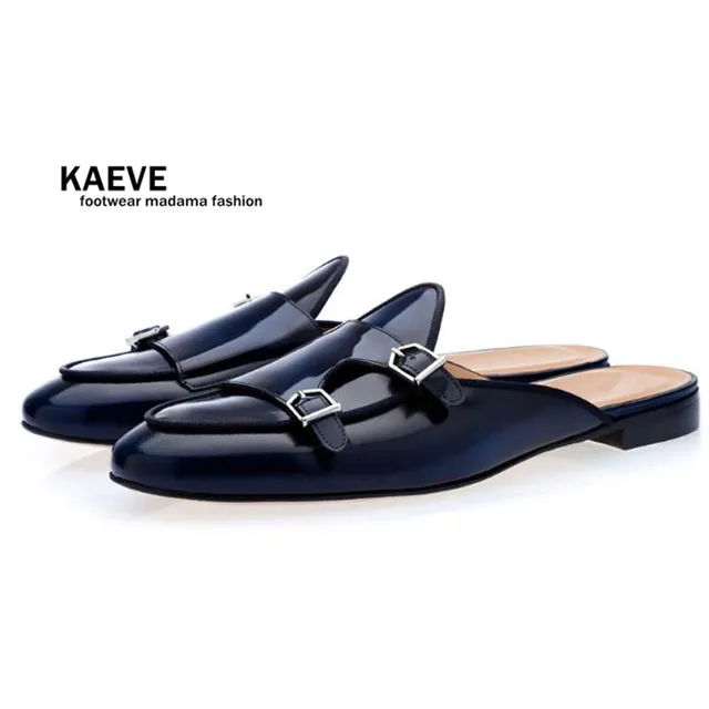 $US $53.96 Kaeve Men Navy Blue Buckle Shoes Slip-on Mules Hand-polished Loafers for Men EU39-EU46 Customized Color Men Casual Shoes