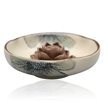 

ncense Holder for Sticks, Ceramic Handicraft Incense Burner Bowl, Coil Lotus Ash Catcher Tray 4.62 Inch Dark Blue