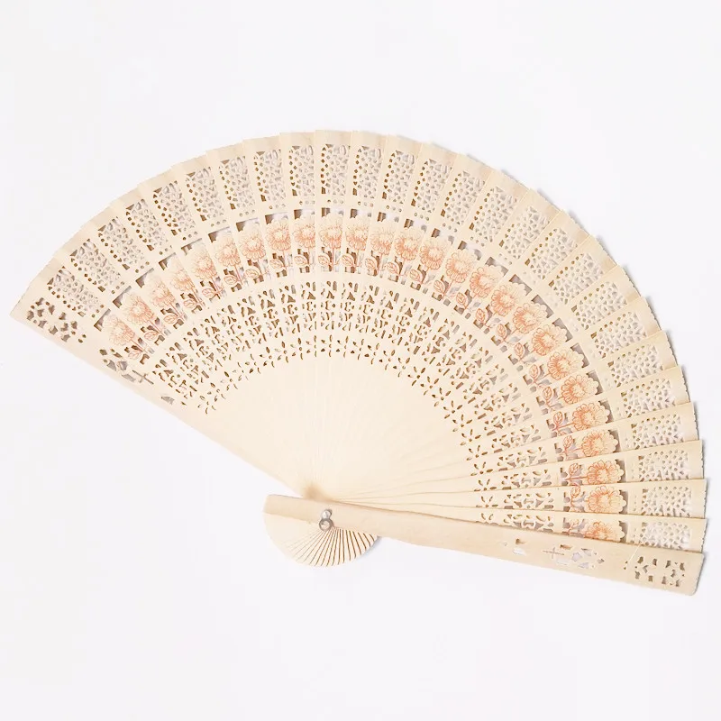 Hot Newest Wedding Hand Fragrant Party Carved Bamboo Folding Fan Chinese Style Wooden Lady Beautiful - Цвет: Wood